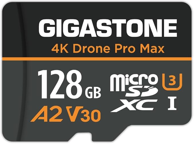 【5-Years Data Recovery】【Designed for Drone】 GIGASTONE 128GB Micro SD Card, 4K Drone Pro Max, A2 V30 for DJI Drone, 4K UHD Video Recording, R/W up to 100/50 MB/s, UHS-I U3 C10 Class 10 with Adapter