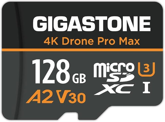 【5-Years Data Recovery】【Designed for Drone】 GIGASTONE 128GB Micro SD Card, 4K Drone Pro Max, A2 V30 for DJI Drone, 4K UHD Video Recording, R/W up to 100/50 MB/s, UHS-I U3 C10 Class 10 with Adapter