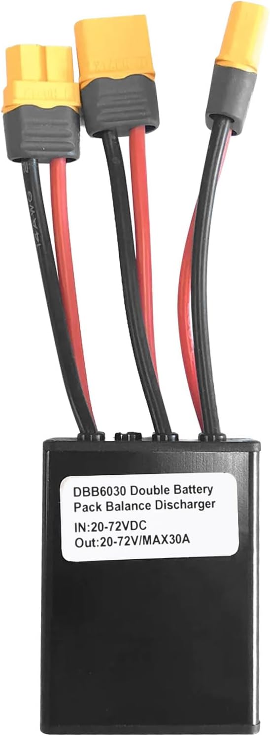 Electric Bike Dual Battery Discharge Converter, 20V-72V DC Double Battery Parallel Connector Adapter with XT60 Plug (30A)