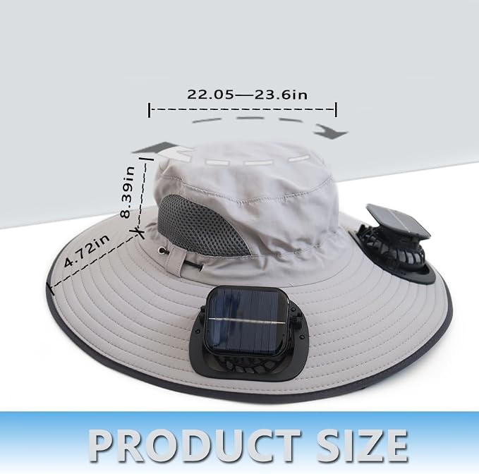 Solar Fan Hat Rechargeable 2Detachable Solar Fans,Water-Repellent Wide Brim Bucket Hat, Outdoor Camping Hiking Golf Sun Hat