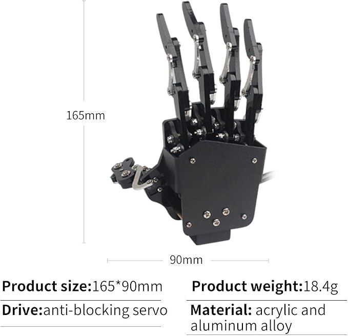 Robot Hand Five Fingers Solely Movement Bionic Robot Mechanical Arm DIY, Left Hand
