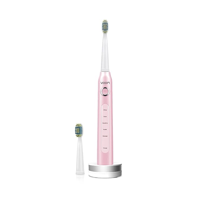 Voom Sonic Electric Toothbrush – Bathroom Essentials & Travel Essentials – Ultrasonic Electric Toothbrush for Adults – USB Rechargeable 40,000 Strokes/Minute – 5 Speeds – Pro 5 Series (Pink)