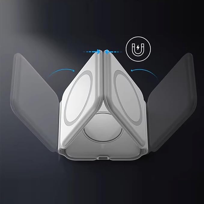 IHAO 3in1 Megnetic Attraction Wireless Charging Station Foldable Fast Charger for iPhone 15/14/13, iWatch & AirPods 15W Charging Stand with Strong Magnet Fold to Stand Multi-Device Safe Charging-White