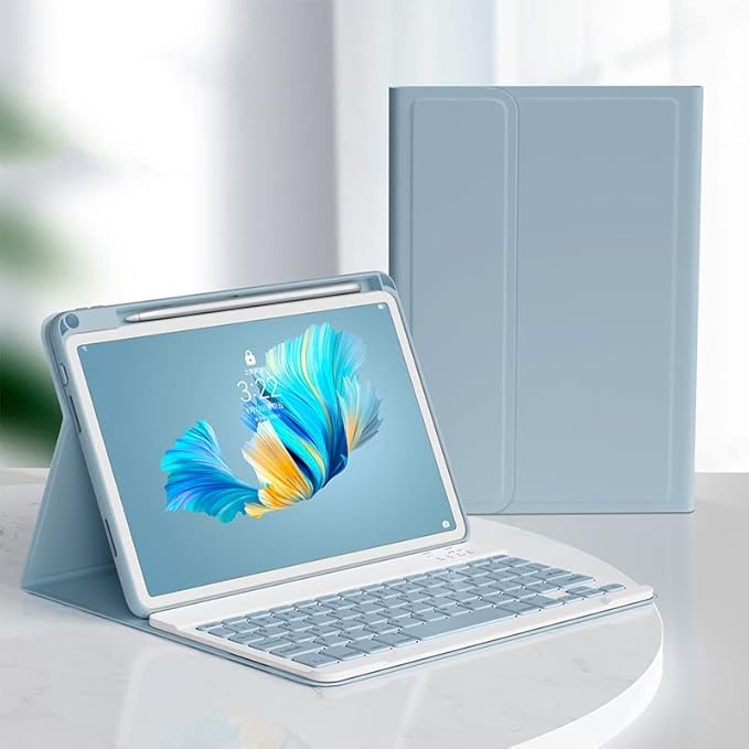 kaitesi Keyboard Case for iPad A16 (11th Gen 11")/ iPad 10th Generation 2022 10.9 inch, Magnetically Detachable Bluetooth Color Keyboard Smart Folio Cover with Pencil Holder (Misty Blue)