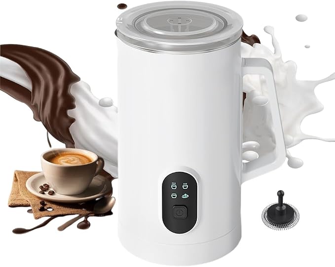 Milk frother, 4 in 1 milk frother with heating function, 580ml/19.6oz Automatic hot and cold coffee foamer, Latte, Cappuccino, Macchiato, Hot Chocolate, milk steamer with temprature control (1, White)