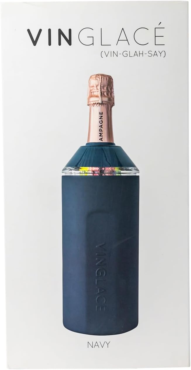 Vinglacé Wine Bottle Chiller- Portable Champagne Insulator- Stainless Steel Wine Cooler Sleeve - Keeps Wine Cold (Navy)