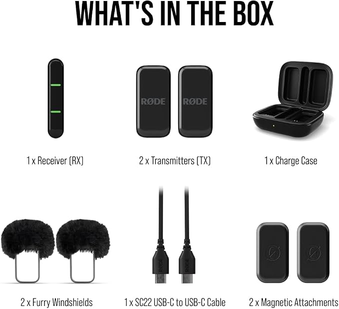 RØDE Wireless Micro — Compact Wireless Microphone for Lightning (X Through 14), Two Mics with Charging Case for Smartphone Content Creation, Black — NOT for iPhone 15+