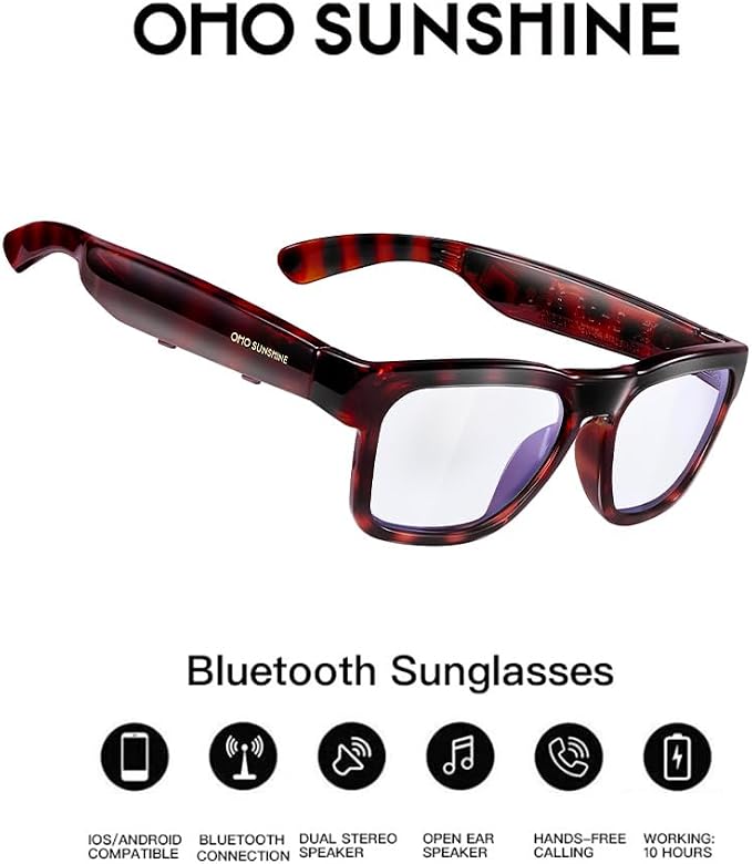 OhO sunshine Bluetooth Audio Sunglasses, Lightweight Open Ear Sport Glasses, 10H Playtime, Water Resistant with Voice Control