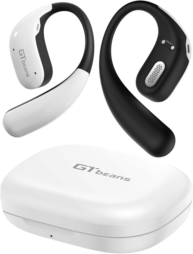 Open Ear Earbuds, Soft Earhook, 56H Playtime, Bluetooth 6.0, Bass | True wireless over ear headphones, Ergonomic fit, Powerful Sound, AI clear call mic, IP55 waterproof for work, sport, White
