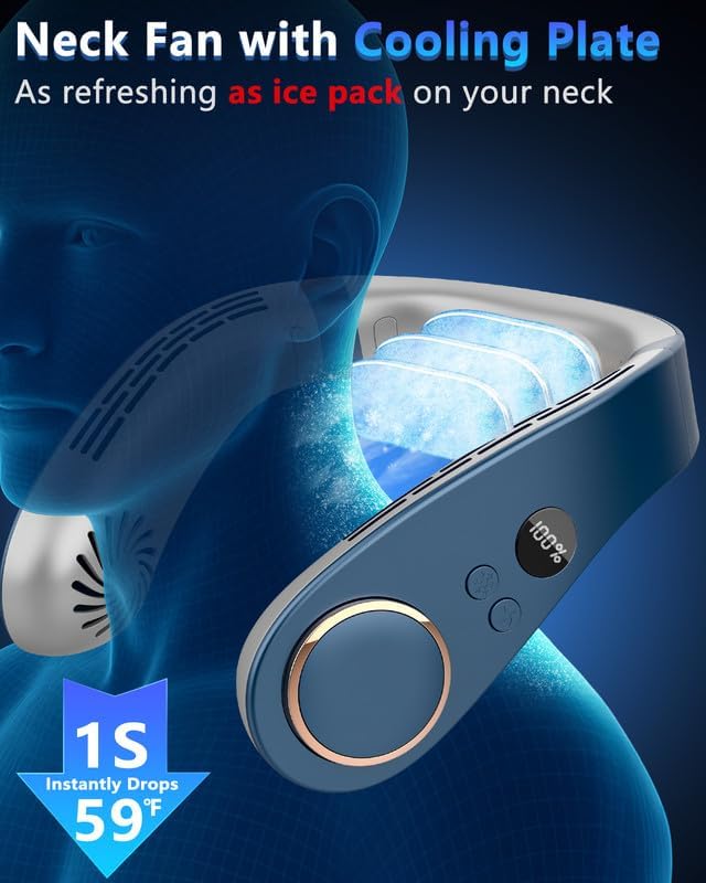 Neck Air Conditioner with Cooling Plate,Portable Neck Fan Air Conditioner,Recargable Long Life Bladless Personal Fan for Neck,Silent Headphone Round Conditioning Unit Gadgets for Travel Camping Disney