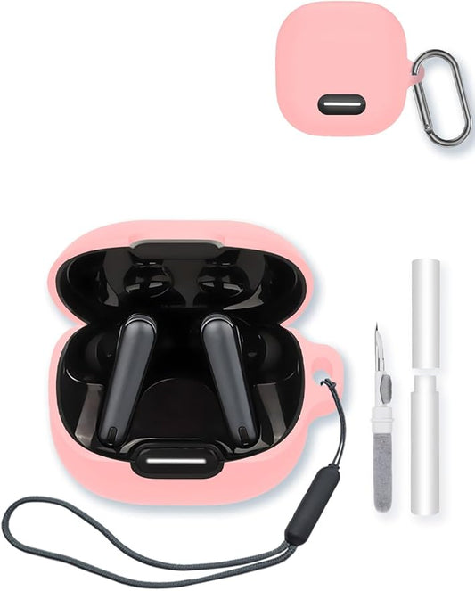 Case for Anker Soundcore Liberty 4 NC True Wireless Earbuds,Soft Protective,BOVUGAC Silicone Case Cover with Keychain & Cleaning Kit & Lanyard for Anker Soundcore liberty4 NC-Pink