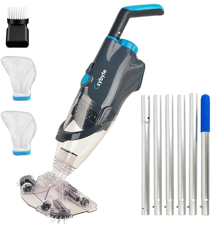 Handheld Pool Vacuum Cleaner, Rechargeable Pool Bottom Cleaner with Strong Suction, 1 H Runtime, 89 inchs Extension Pole,for Above Ground/Inground Pools, Spas and Hot Tubs, Grey