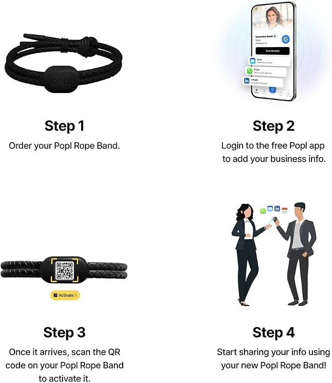 Authentic Patented Popl Bracelet™ (Avoid Fake Knockoffs) - Smart NFC Networking Card - Simply Tap to Exchange Contact Info, Capture Leads, & Manage Contacts (White)