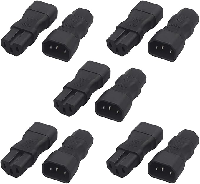 (10Packs IEC 320 C14 Male to C15 Female Power Adapter, 10A 125/250V, Straight 3-Pin IEC Power Converter for PDU, UPS, Server, and Computer Equipment