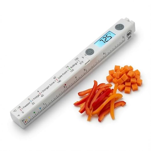 Slim Pen Pocket Instant Digital Rechargeable Food Thermometer Ruler Device - 0.5s Read Time, Backlit Screen, Culinary Cut Sizing System, CE NSF Certified