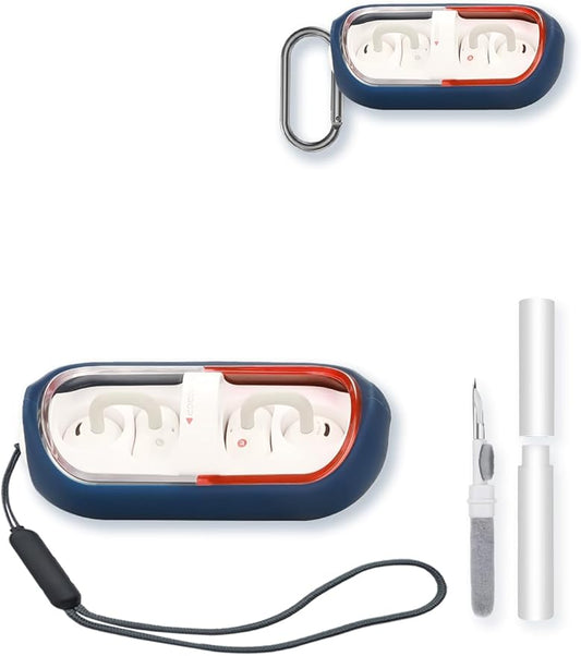 Silicone Case Compatible with Moondrop Pill True Wireless Earbuds,Cleaning Kit and Lanyard Soft Protective Shockproof Cover-Dark Blue