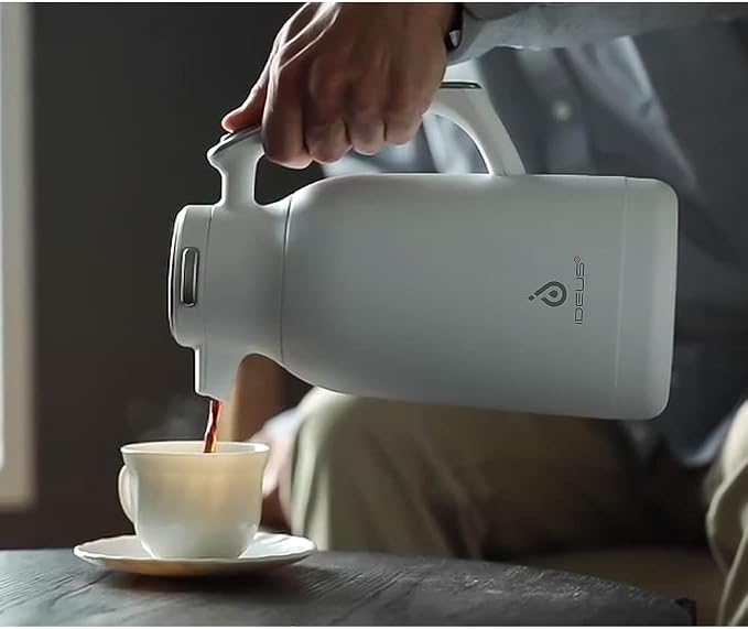 IDEUS Thermal Coffee Carafe, Stainless Steel Double Wall Insulated Vacuum Flask, Water Jug Coffee Server and Beverage Dispenser, Heat and Cold Retention (Metallic, 68, Fluid Ounces)