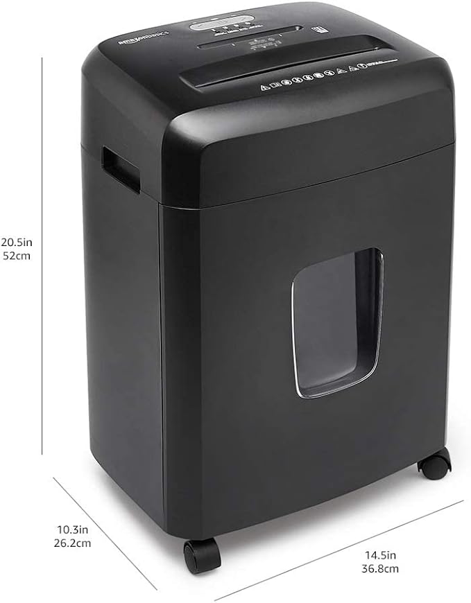 Amazon Basics 15-Sheet Cross Cut Paper Shredder for Home and Office, CD/Credit Card Shredder with 6 Gallon Wastebasket, Black