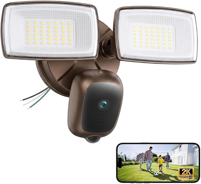 Onforu 2K Hardwired Floodlight Camera, 3500LM Motion Activated Outdoor Security Camera, 5G/2.4G WiFi Color Night Vision | 2-Way Audio | Siren | 24/7 Recording | Compatible with Alexa Brown