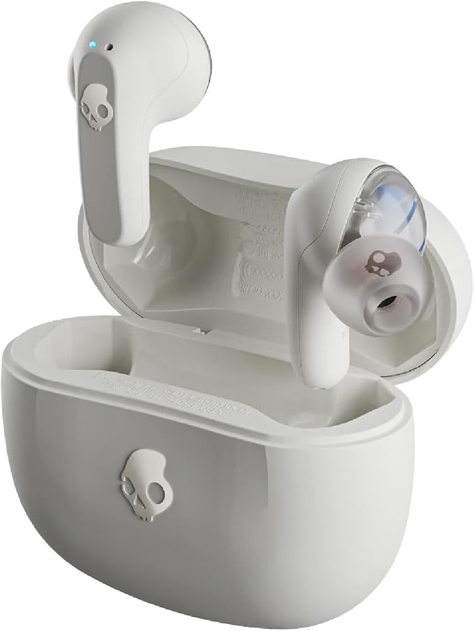 Skullcandy Rail Wireless Earbuds, Bluetooth Headphones, Noise Isolating Fit, Up to 42 Hours Battery, IP55 Sweat and Water Resistant, Microphone for iPhone Android - Bone