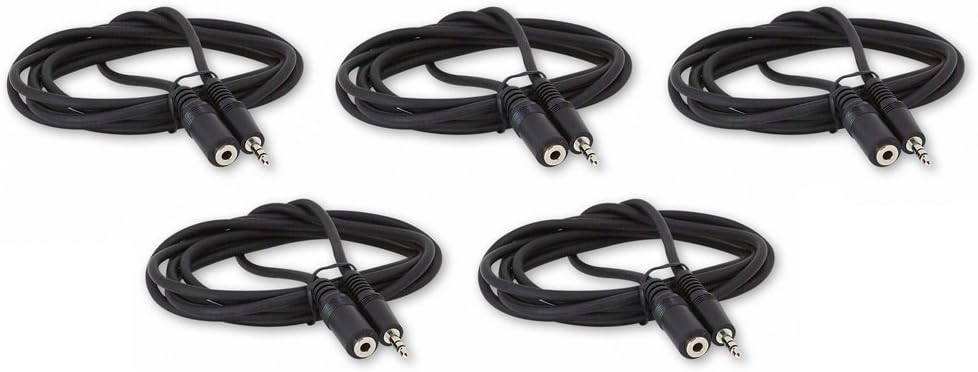 Five Pack of YCS Basics 6 Foot 3.5mm Headphone Extension Cables Male/Female