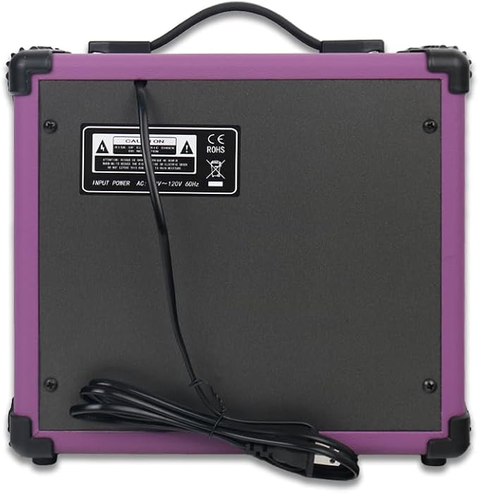 Electric Guitar Amplifier 20W Guitar Amp Purple Color Portable Practice 6.5Inch Speaker Aux Drive Gain Bass Treble Volume Headphone Multi Function Suitable for Beginner Starter in Home Or Outdoor