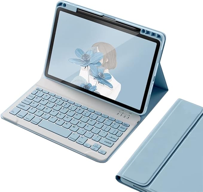 kaitesi Keyboard Case for iPad A16 (11th Gen 11")/ iPad 10th Generation 2022 10.9 inch, Magnetically Detachable Bluetooth Color Keyboard Smart Folio Cover with Pencil Holder (Misty Blue)