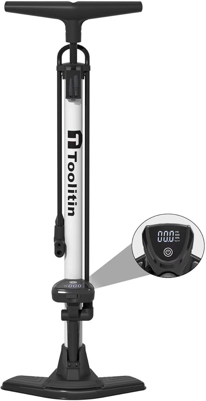 TOOLITIN Bike Pump with Precision Digital Pressure Gauge,Floor Bicycle Tire Pump Compatible with Presta and Schrader Valve, Air Pump for Bicycle, Balls, Scooter, etc.
