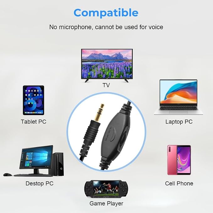 Extra Long Cord Wired Headphone for TV and PC for TV Watching for Seniors with Volume Control Wired Headphones with Long Cord Length Universal 3.5mm AUX Audio(19.6FT)