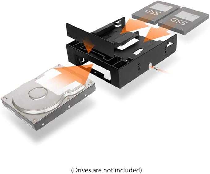ICY DOCK Dual 2 Bay 2.5 inch HDD/SSD & 1 x 3.5 HDD/Device Front Bay to 5.25" Bay SSD Mounting Bracket Adapter | Flex-FIT Trio MB343SP