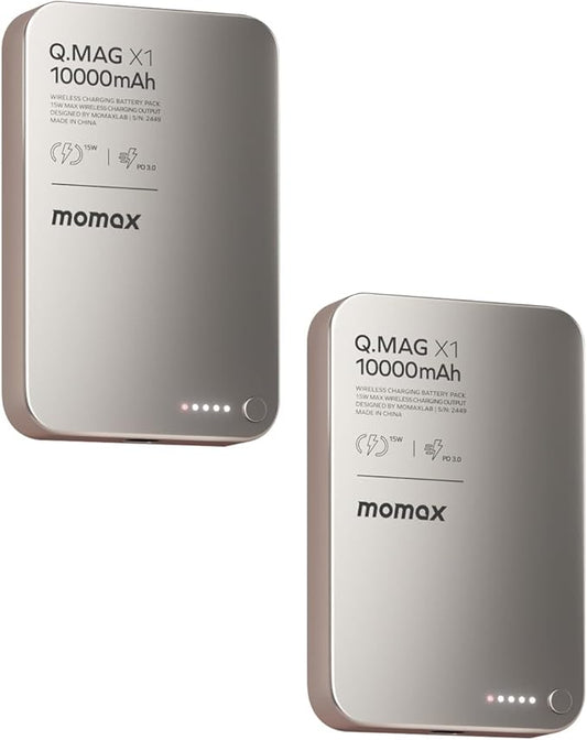 MOMAX 2 Pack Q.MAG Magnetic Power Bank, 0.5" Slim Slim Power Bank Fast Charging, 10000mAh for Magsafe Portable Charger for iPhone Air Battery Pack/17/Pro/Max/16/15/14/13/12 (No Lightning)