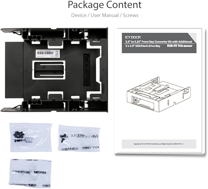 ICY DOCK Dual 2 Bay 2.5 inch HDD/SSD & 1 x 3.5 HDD/Device Front Bay to 5.25" Bay SSD Mounting Bracket Adapter | Flex-FIT Trio MB343SP