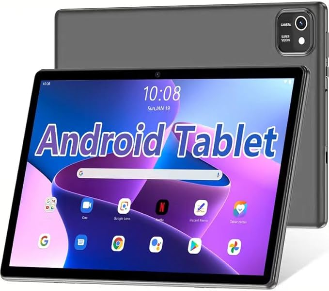 Tablet 10 inch Android Tablets, 6GB RAM 64GB ROM 1TB Expand, Quad-Core Processor, 1280x800 LCD Touch Screen, WiFi 4, Dual Camera, BT4.2, 6000mAh Battery (Black)