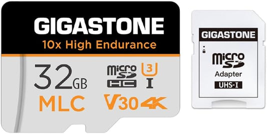 [10x High Endurance] GIGASTONE Industrial 32GB MLC Micro SD Card, 4K Video Recording, Security Cam, Dash Cam, Surveillance Compatible 95MB/s, U3 C10, with Adapter [5-Yrs Free Data Recovery]