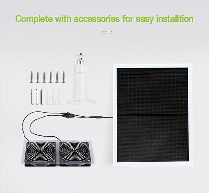 10W Solar Fan, Dual Metal Shell Exhaust Fan Kit for Chicken Coops, Greenhouses, Sheds, Pet Houses, and Windows, chicken coop accessories