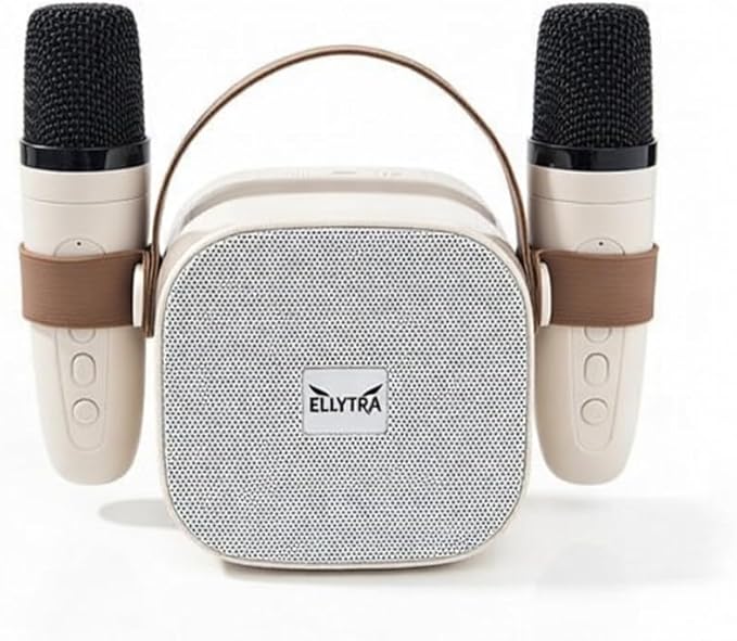 Kids Karaoke Machine with 2 Wireless Rechargeable Microphones, Portable Bluetooth Speaker with RGB Lights, Mic & Phone Holder, Beige - Birthday Gifts for Girls Boys