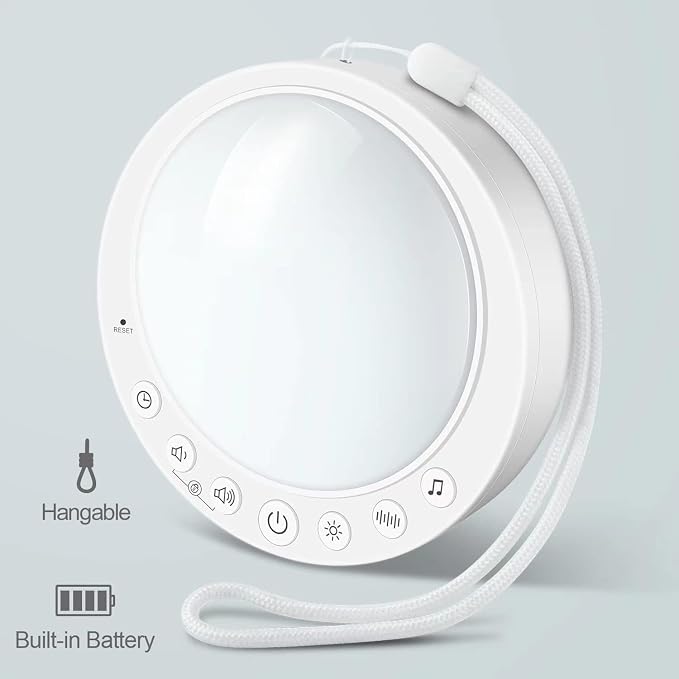 White Noise Machine for Baby,Portable Sound Machine with Nightlight,16 Soothing and Memory Function,Baby-Safe Clip& Child Lock,USB Rechargeable for Kids Adults