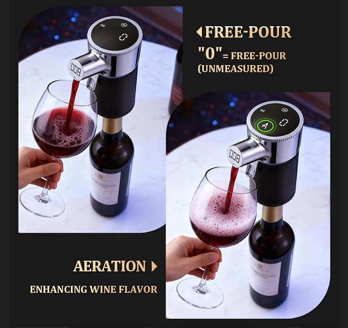 Automatic Wine Decanter & Liquor Dispenser, Smart Aerator with 1–999ml Precision Pour, USB-C Charging, Bar Volume Tracking, Whiskey Pourer, Adaptors for 18–30mm Bottles, Gift, Party Bar Essential