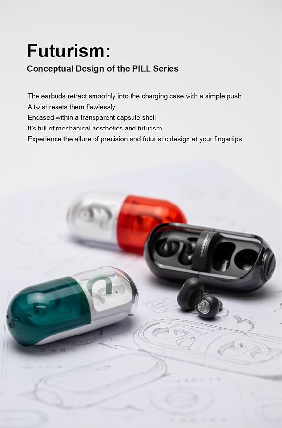 Moondrop Pill Open Ear Headphones Bluetooth 6.0 OWS Hanging Earphones IPX4 Open Ear Clip Wireless Earbuds Built-in AI ENC MD-0WS-003 (RED)