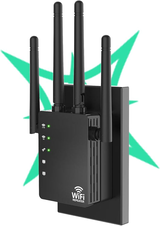 105-Device Compatible WiFi Extender Signal Booster, WiFi Extender, 12880 Sq.Ft Long Range, Dual Band 5GHz/2.4GHz 1200Mbps, Simple Installation for Home & Outdoor
