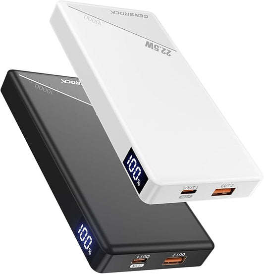 GENSROCK 2 Pack Portable Charger Power Bank 10000mAh, PD 22.5W Fast Charging with Exact LED Display,Portable Phone Charger for iPhone17/16/15/14/13 Galaxy S24/22 Pixel iPad Heated Vest & Travel