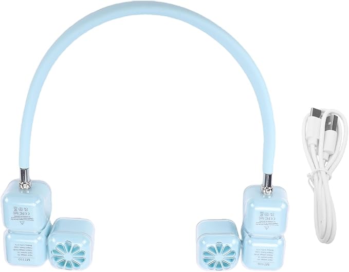Estink Bladeless Neck Fan, Rechargeable Portable Neck Fan with 5 Speeds Dual 1800mAh Battery Quiet ABS Design for Summer Travel Office Home Outdoor Commuting (Sky Blue)