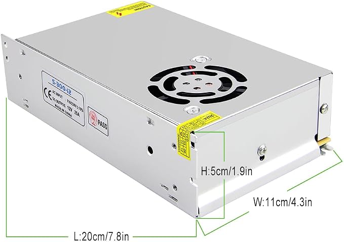 ALITOVE 12V Power Supply 25A 200W 12 Volt 25 Amp Transformer 110V/220V Universal Switching Power Adapter AC to DC Converter for LED Strip Light CCTV Camera Security System 3D Printer Stereo Radio