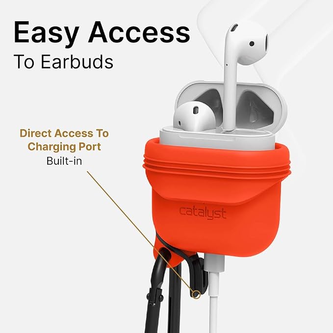 Catalyst Waterproof Case for AirPods 2nd Generation and AirPods 1st Generation - Wireless and USB-C Charging High Drop Protection AirPod Gen 2 and Gen 1 Case with Carabiner, One Piece Design