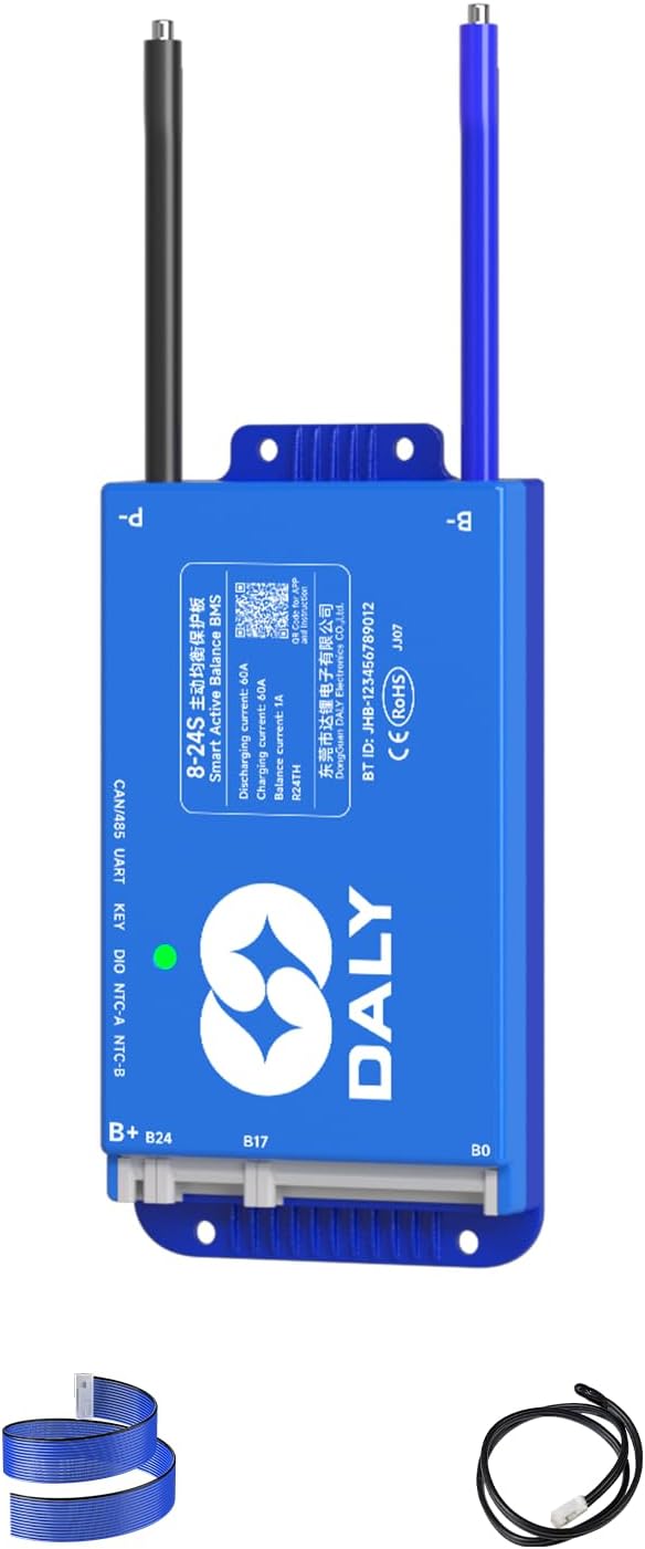 100BALANCE BMS 60A Active Balance 1A 8S-24S Build in Bluetooth Cell Balancing Smart PCB Battery Protection Board for Li-ion/Lifpo4/LTO Lithium Battery Pack