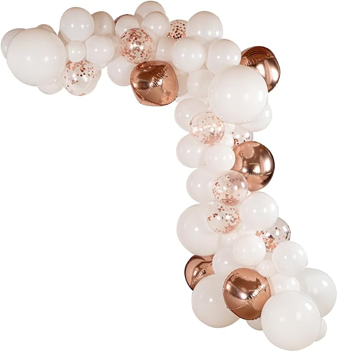 Restaurantware-Balloonify Balloon Garland Set, 1 Party Decoration Kit - 111 Balloons, With Chain, White & Rose Gold Latex Balloon Arch Kit, Includes Glue Dots