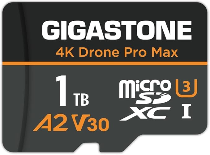 【5-Years Data Recovery】【Designed for Drone】 GIGASTONE 1TB Micro SD Card, 4K Drone Pro Max, A2 V30 for DJI Drone, 4K UHD Video Recording, R/W up to 150/130 MB/s, UHS-I U3 C10 Class 10 with Adapter