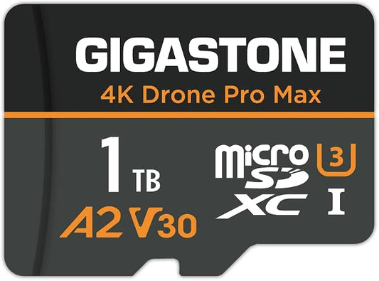 【5-Years Data Recovery】【Designed for Drone】 GIGASTONE 1TB Micro SD Card, 4K Drone Pro Max, A2 V30 for DJI Drone, 4K UHD Video Recording, R/W up to 150/130 MB/s, UHS-I U3 C10 Class 10 with Adapter