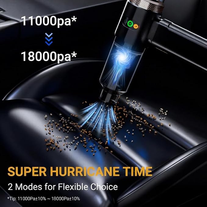 GcdPai Car Vacuum Portable Cordless 18000PA High Power Handheld Vacuum Cleaner, Mini Cordless Rechargeable Vacuum with LED Light and Multi-Nozzles for Car, Home Office, Keyboard, Pet (Black Gold)