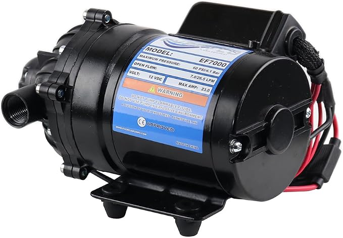 Everflo EF7000-BOX 7.0 GPM 12V Diaphragm Pump-1/2 FNPT Ports, Black